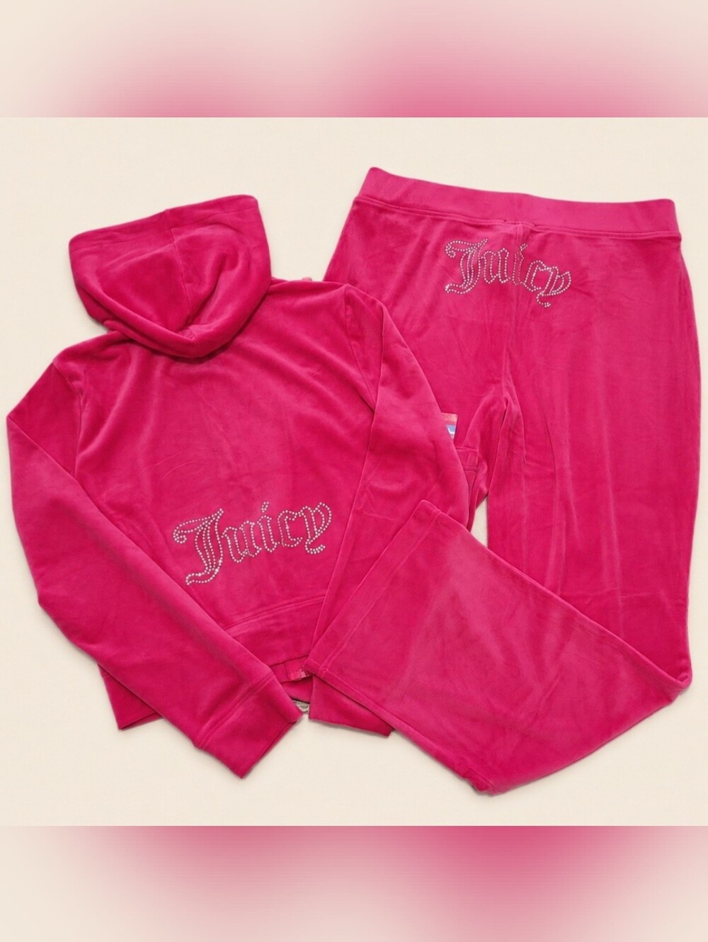 Juicy Couture Free Love Hallow Rhinestone Logo Zip Up Hoodie & Pants Set - L/XL
